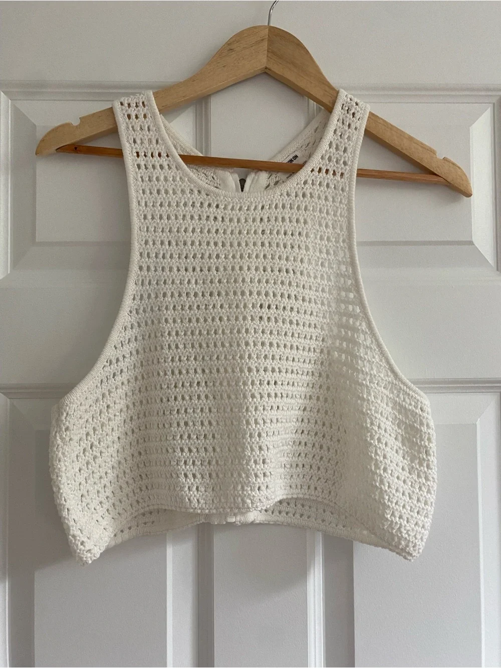 Y2K Cotton On Cream Crochet Crop Racerback Tank Top, Sz L